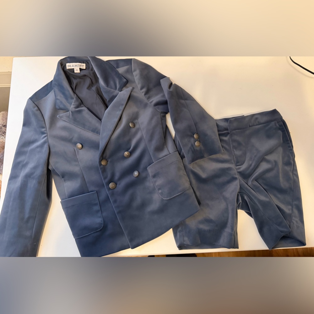 Blumint Steel Blue Suede Blazer With Matching Shorts. Size 4